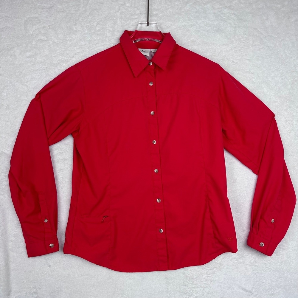 Womens Red Long Sleeve Button Down Shirt Collared Pocket Zip Detail Size Medium